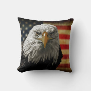 American Bald Eagle on Grunge Flag Cushion