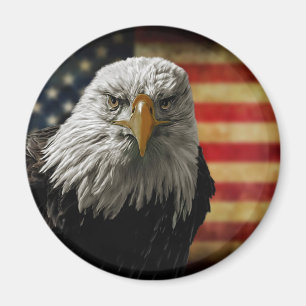American Bald Eagle on Grunge Flag Magnet