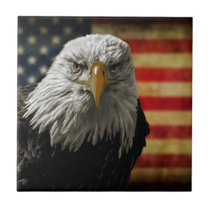 American Bald Eagle on Grunge Flag Tile