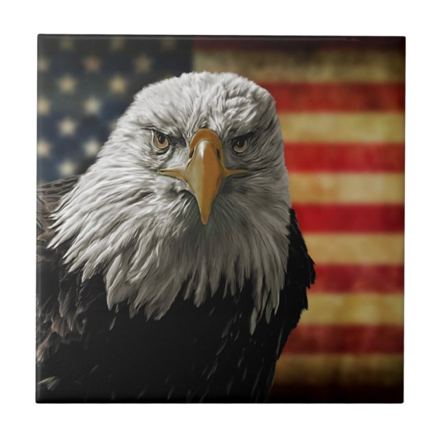 American Bald Eagle on Grunge Flag Tile (Front)
