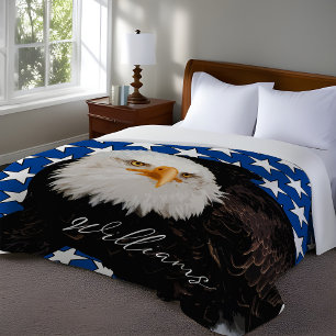 American Bald Eagle Patriotic Blue Veteran's Name Sherpa Blanket