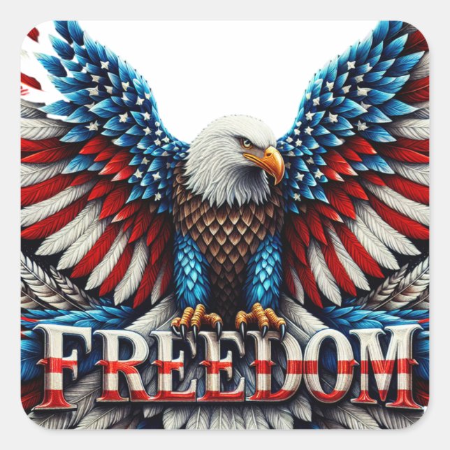 American Bald Eagle Patriotic USA Flag Freedom Square Sticker (Front)