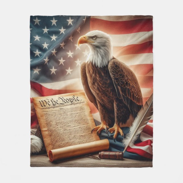 American Bald Eagle Patriotism Fleece Blanket (Front)