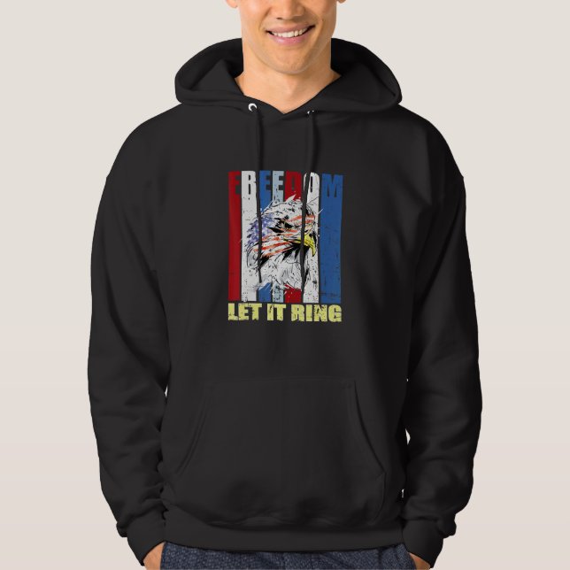 American Bald Eagle Us Flag Let Freedom Ring 4th O Hoodie (Front)