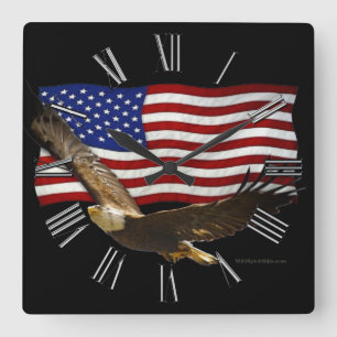 American Bald Eagle & US Flag Patriotic Art Clock