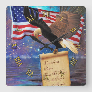 American Bald Eagle & US Flag Patriotism Art Clock