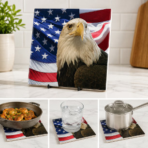 American Bald Eagle USA Flag Patriotic Decor Tile