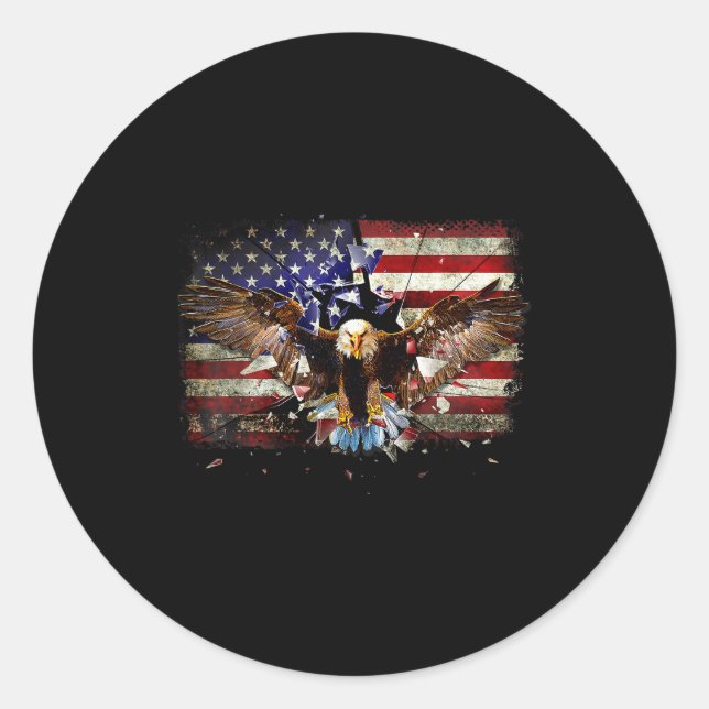 American Bald Eagle Usa Flag Patriotic Eagle 4th O Classic Round Sticker (Front)