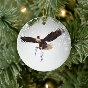 American Bald Eagle USA Santa Hat Wildlife Animal Ceramic Tree Decoration