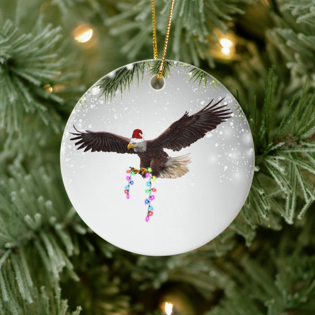 American Bald Eagle USA Santa Hat Wildlife Animal  Ceramic Tree Decoration (Tree)