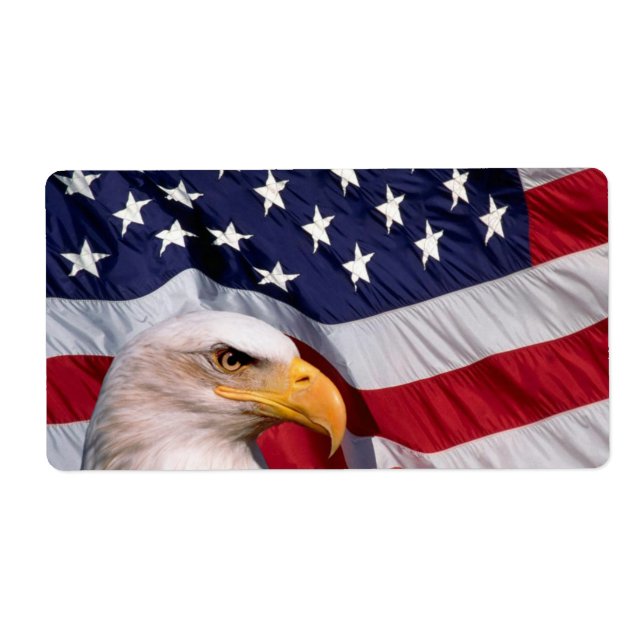 American Bald Eagle with Flag Background Label (Front)