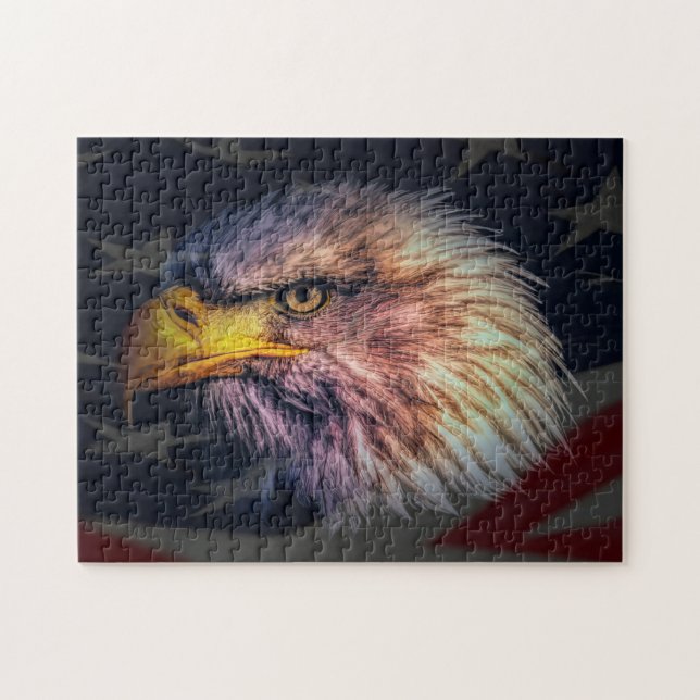 American Bald Eagle With Flag Jigsaw Puzzle (Horizontal)