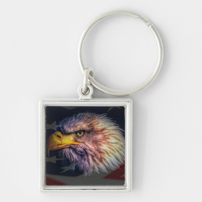 American Bald Eagle With Flag Key Ring (Front)