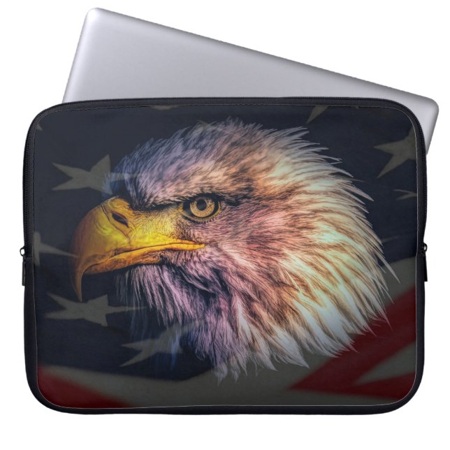 American Bald Eagle With Flag Laptop Sleeve (Front)