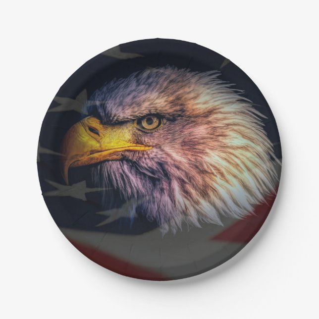 American Bald Eagle With Flag Paper Plate (Front)