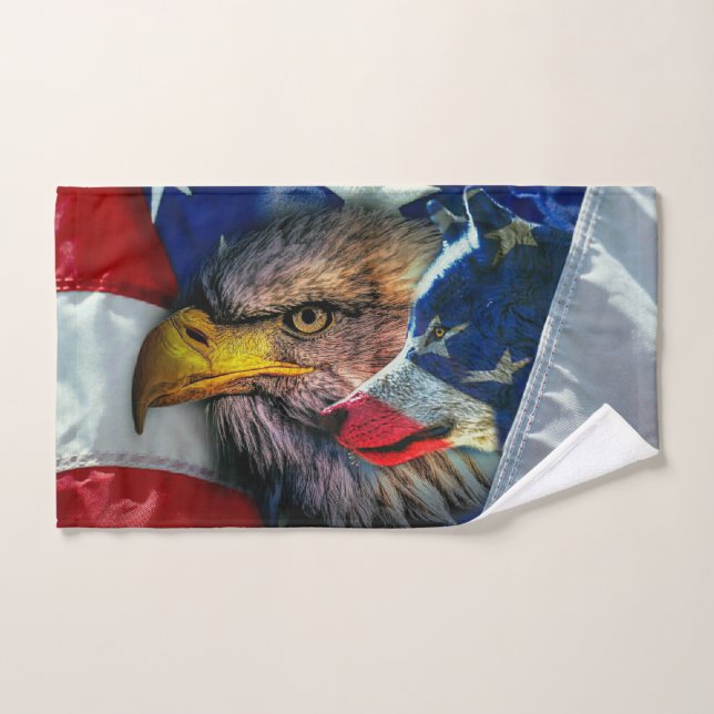 American Bald Eagle Wolf Flag Bath Towel Set (Hand Towel)