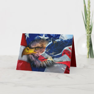 American Bald Eagle Wolf Flag Patriotic Holiday Card