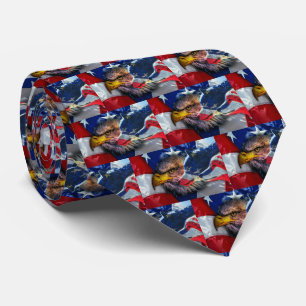 American Bald Eagle Wolf Flag Patriotic Tie