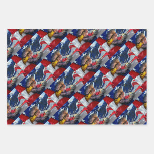 American Bald Eagle Wolf Flag Patriotic Wrapping Paper Sheet