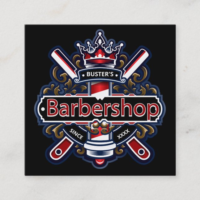 American Barber Pole Personalise Square Business Card (Front)