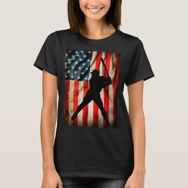 American Baseball player and USA flag patriotic co T-Shirt (Front)