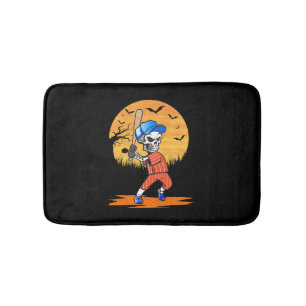 American Baseball Skeleton Halloween Men Boys Bath Mat
