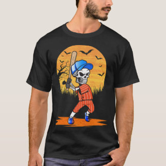 American Baseball Skeleton Halloween Men soccer  T-Shirt