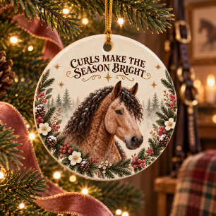 American Bashkir Curly Horse Rustic Christmas Ceramic Tree Decoration