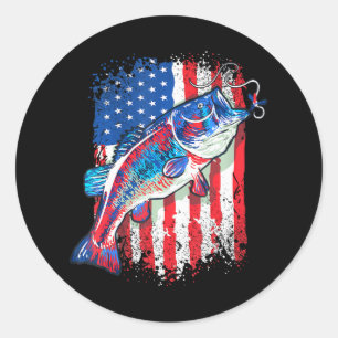 American Bass Fishing USA Flag Fisherman Classic Round Sticker
