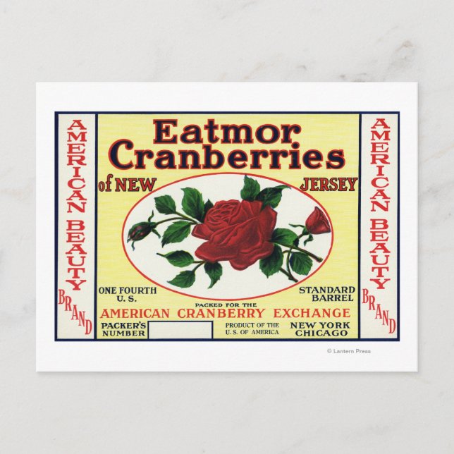 American Beauty Eatmor Cranberries Brand Label Postcard (Front)