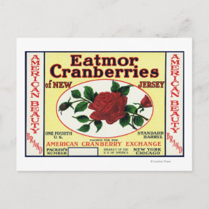 American Beauty Eatmor Cranberries Brand Label Postcard