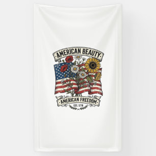 American Beauty Floral Flag Patriotic Banner