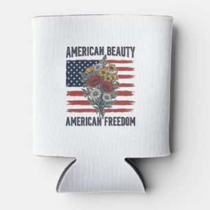 American Beauty Freedom Floral Flag Can Cooler