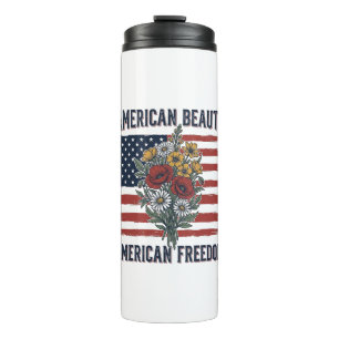 American Beauty Freedom Floral Flag Thermal Tumbler