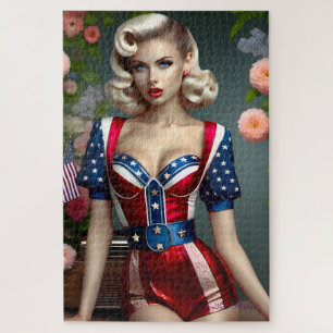 American Beauty Patriotic Blonde Pin-up Girl Jigsaw Puzzle