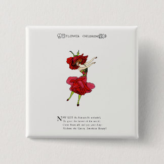 American Beauty Rose, Whimsical Flowers Book Art 15 Cm Square Badge