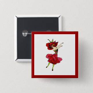 American Beauty Rose, Whimsical Flowers Book Art 15 Cm Square Badge