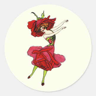 American Beauty Rose, Whimsical Flowers Book Art Classic Round Sticker
