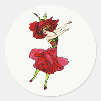 American Beauty Rose, Whimsical Flowers Book Art Classic Round Sticker