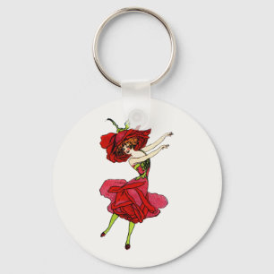 American Beauty Rose, Whimsical Flowers Book Art Key Ring