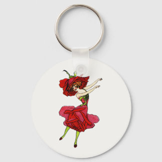American Beauty Rose, Whimsical Flowers Book Art Key Ring