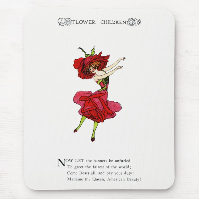 American Beauty Rose, Whimsical Flowers Book Art Mouse Mat (Front)