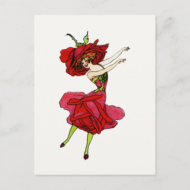 American Beauty Rose, Whimsical Flowers Book Art Postcard (Front)