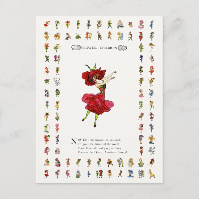 American Beauty Rose, Whimsical Flowers Book Art Postcard (Front)