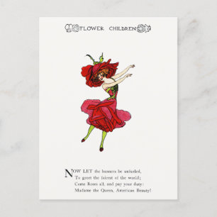 American Beauty Rose, Whimsical Flowers Book Art Postcard