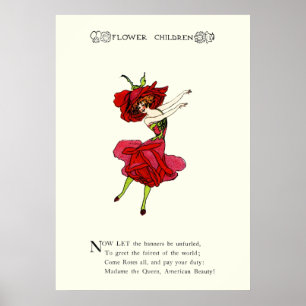 American Beauty Rose, Whimsical Flowers Book Art Poster