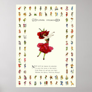 American Beauty Rose, Whimsical Flowers Book Art Poster