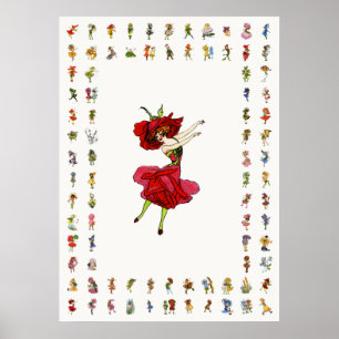 American Beauty Rose, Whimsical Flowers Book Art Poster