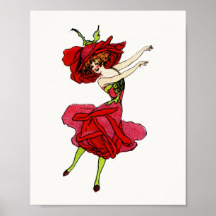 American Beauty Rose, Whimsical Flowers Book Art Poster