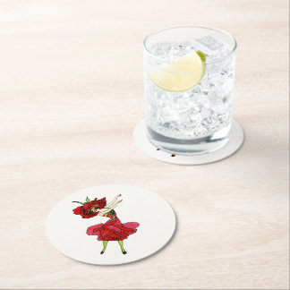 American Beauty Rose, Whimsical Flowers Book Art Round Paper Coaster